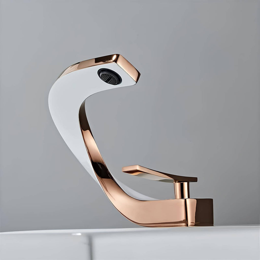 Robinet lavabo or rose design contemporain
