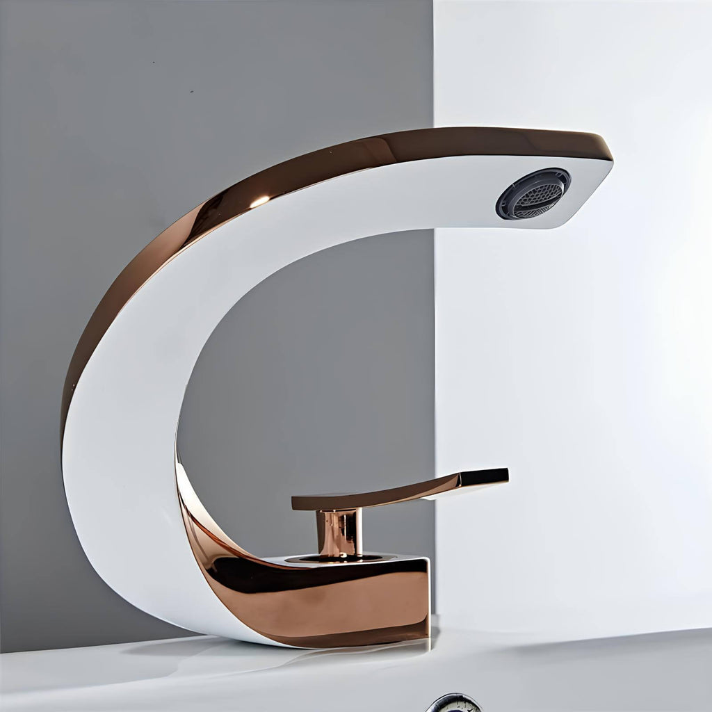 Robinet lavabo or rose design contemporain