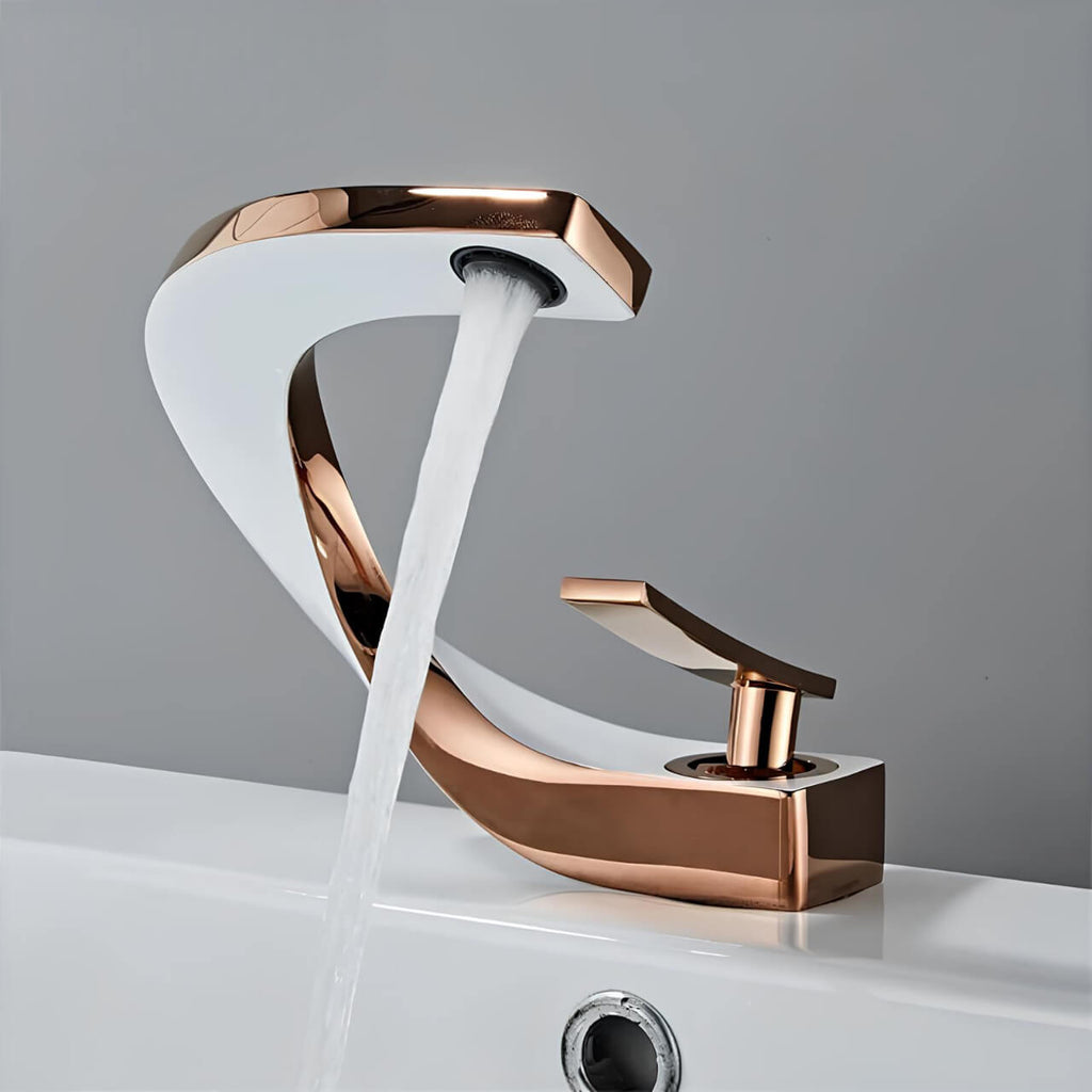 Robinet lavabo or rose design contemporain