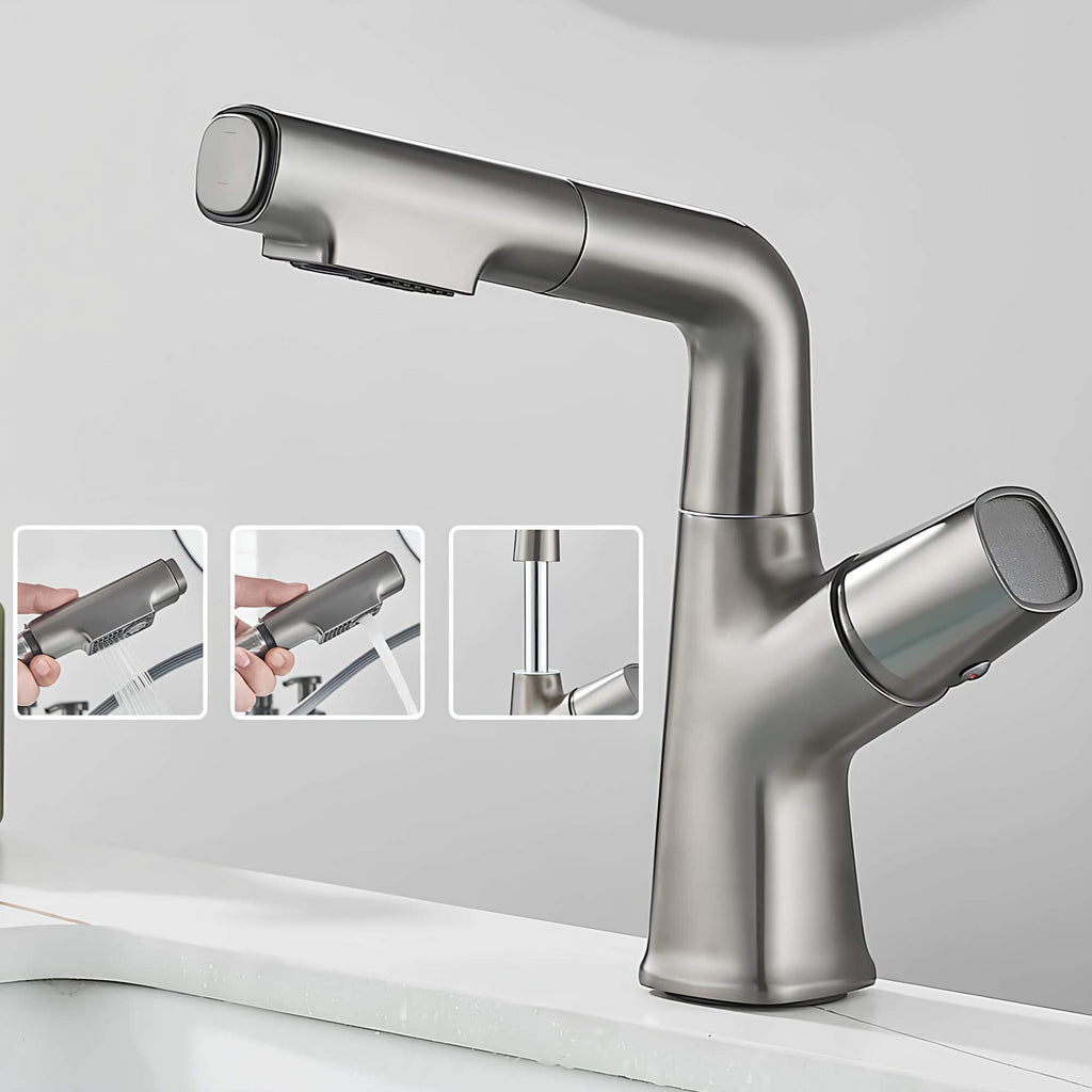 Robinet lavabo orientable avec douchette intégrée