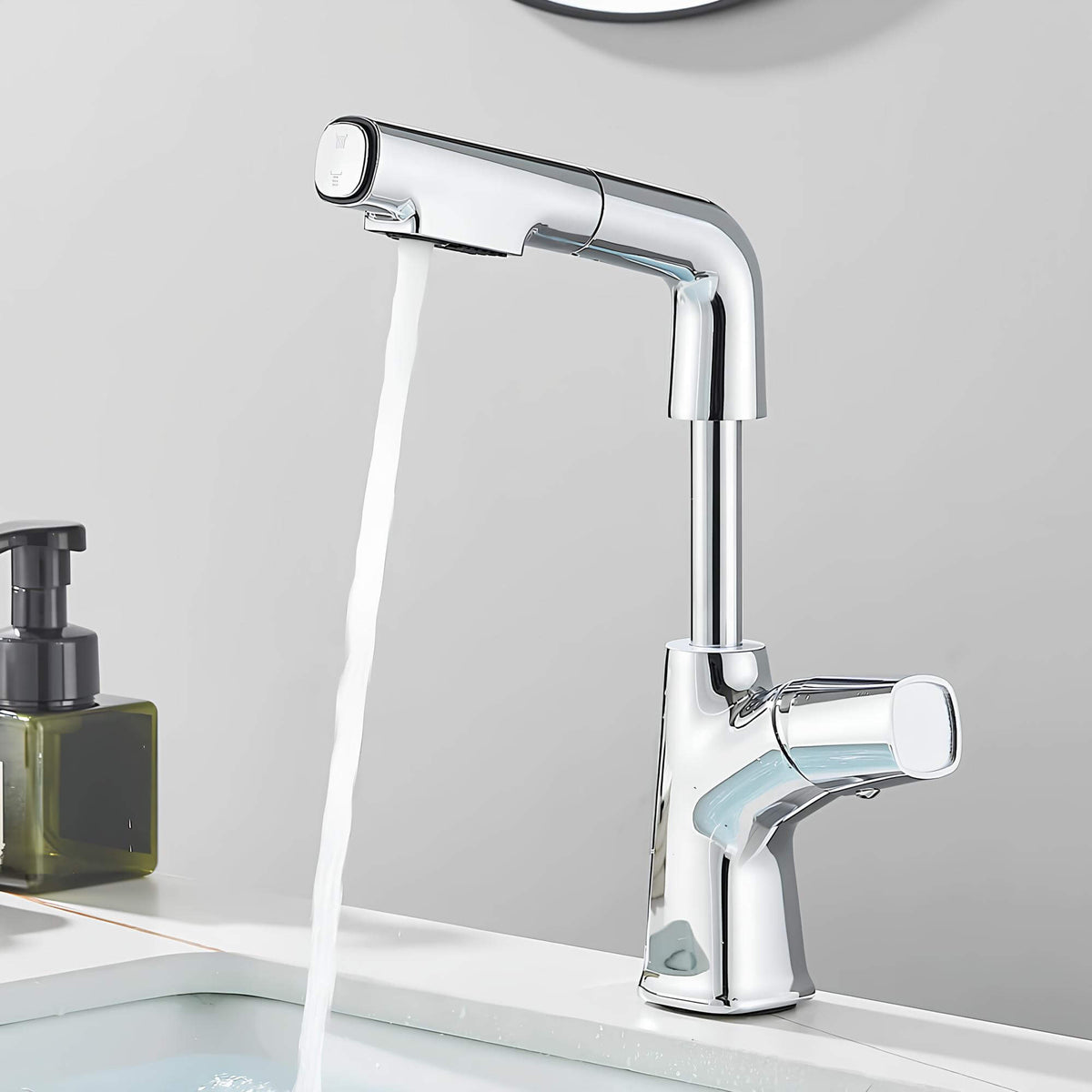 Robinet lavabo orientable avec douchette intégrée