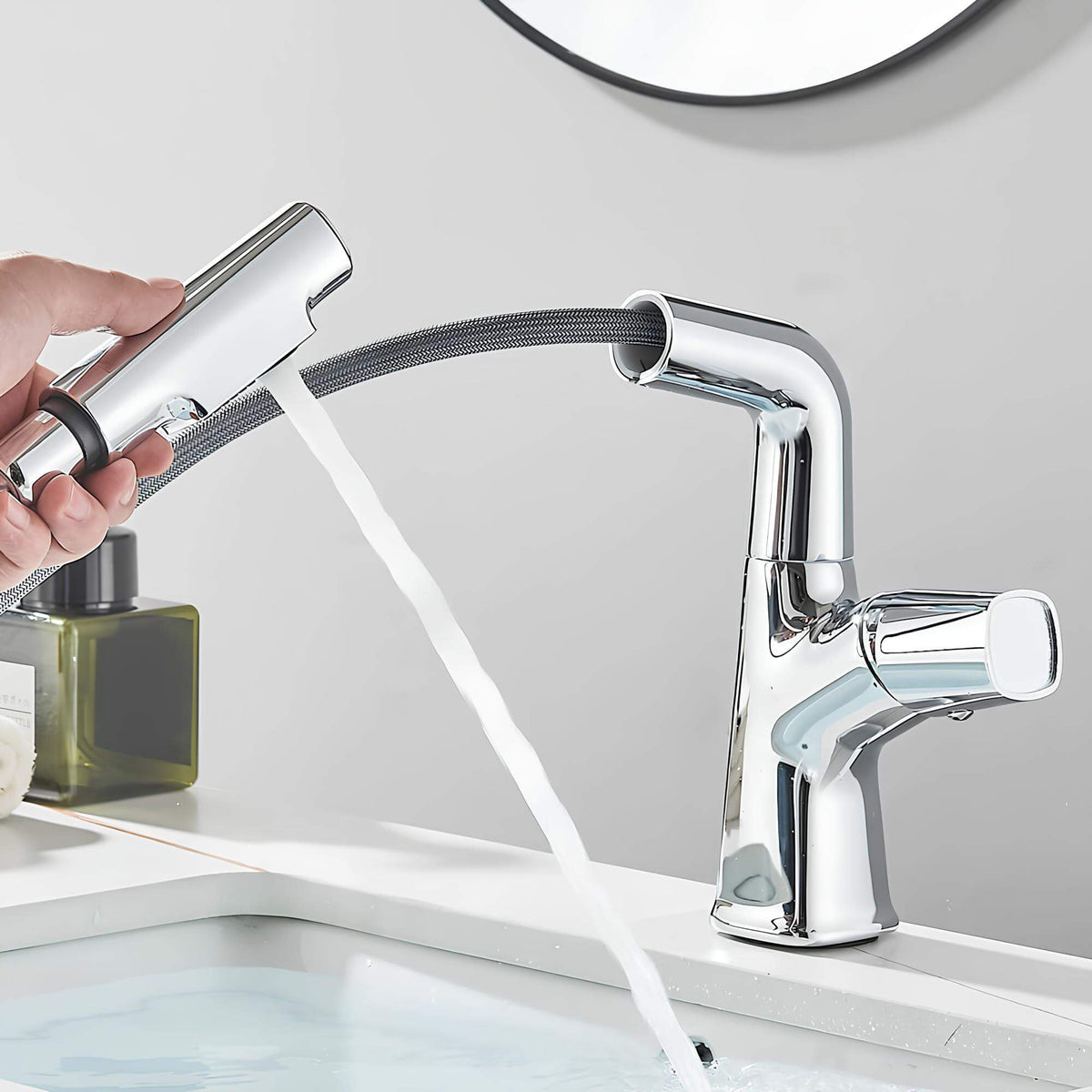 Robinet lavabo orientable avec douchette intégrée