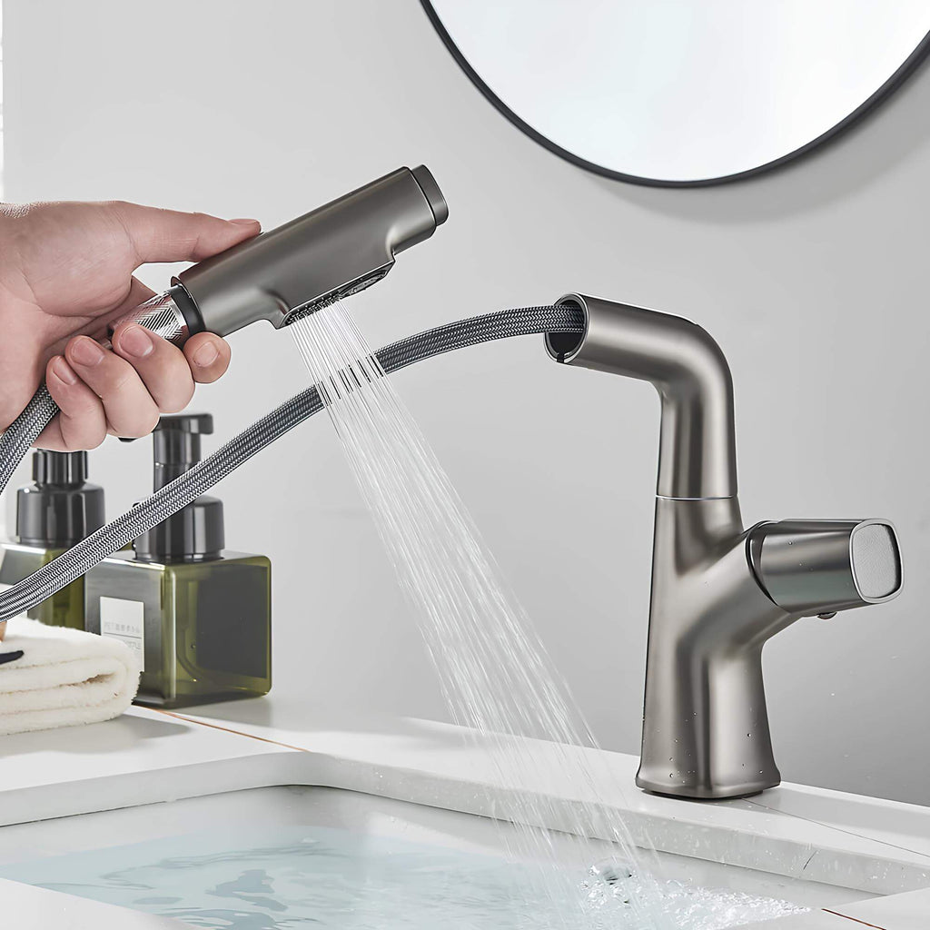 Robinet lavabo orientable avec douchette intégrée