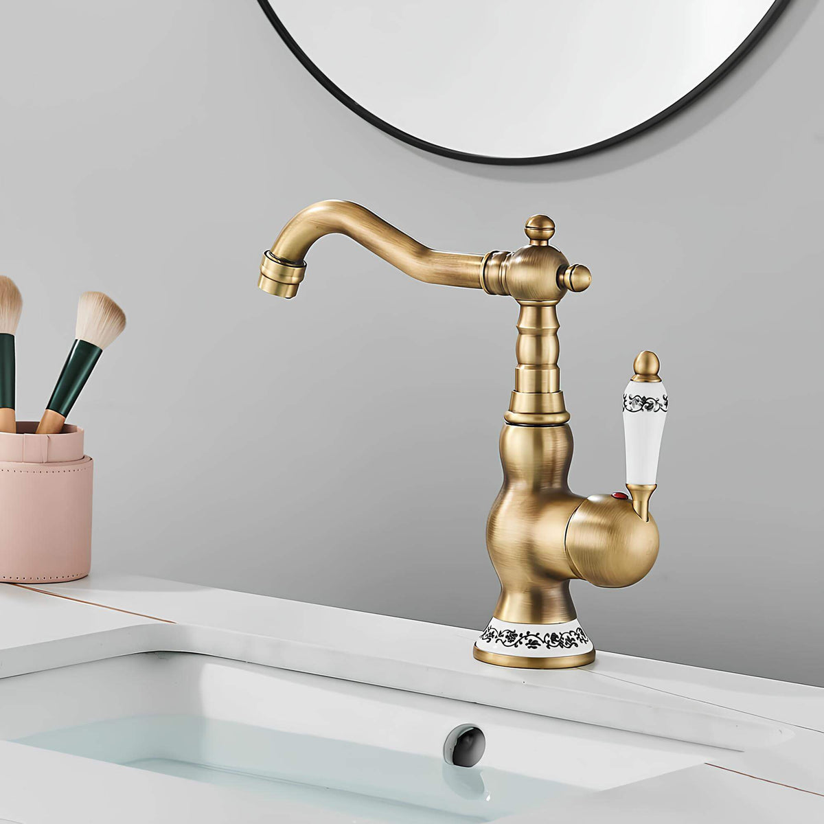Robinet lavabo vintage bronze antique rotatif