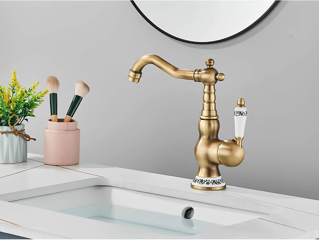 Robinet lavabo vintage bronze antique rotatif