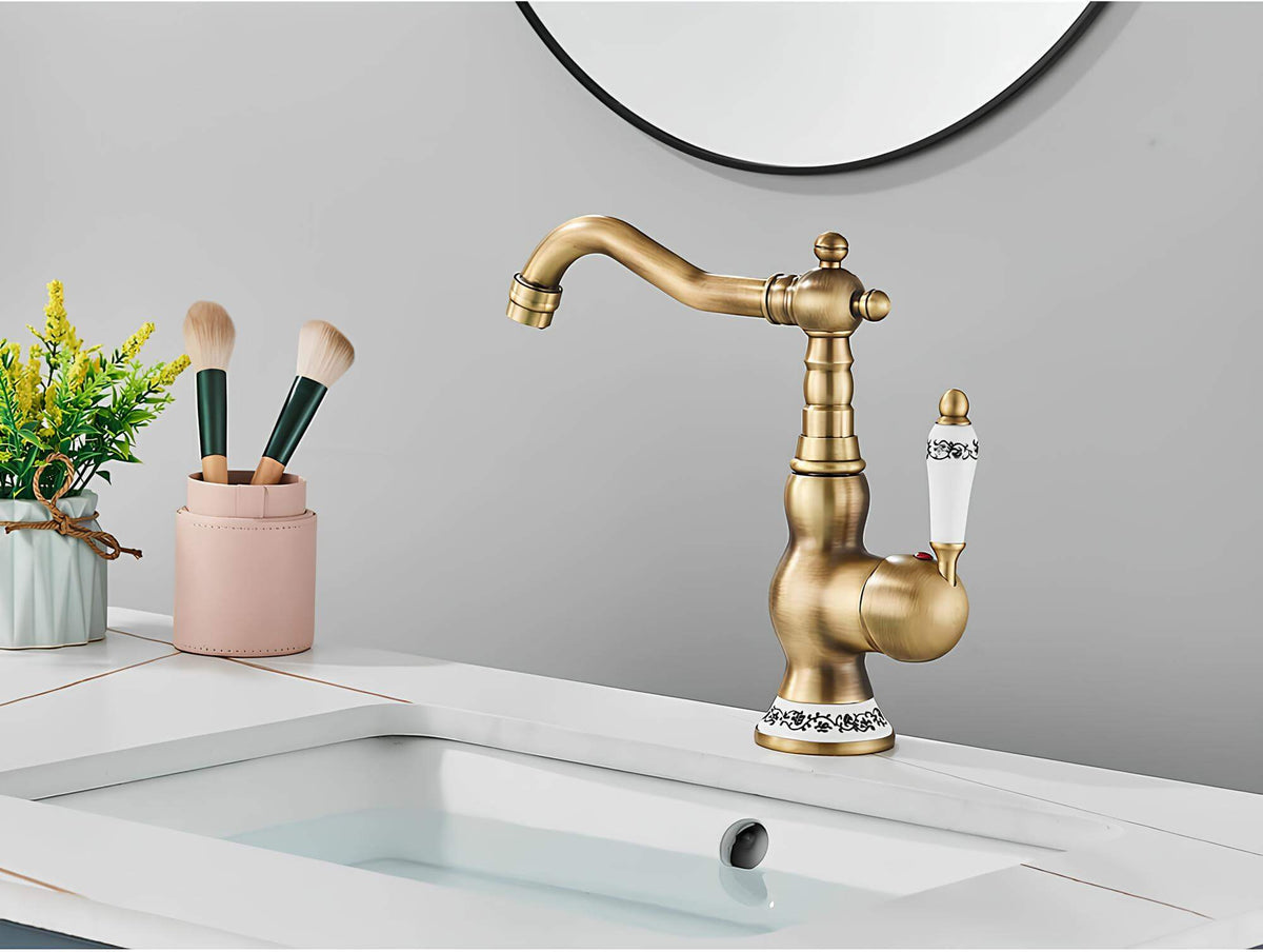 Robinet lavabo vintage bronze antique rotatif