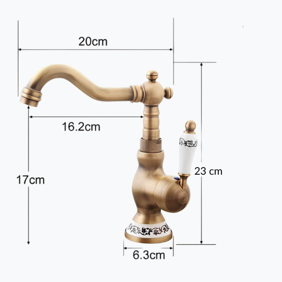 Robinet lavabo vintage bronze antique rotatif