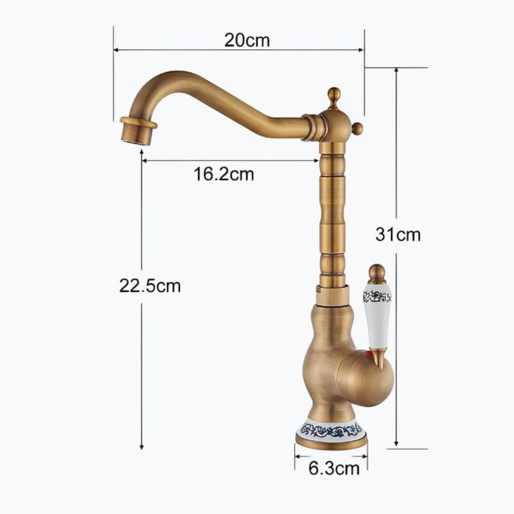 Robinet lavabo vintage bronze antique rotatif