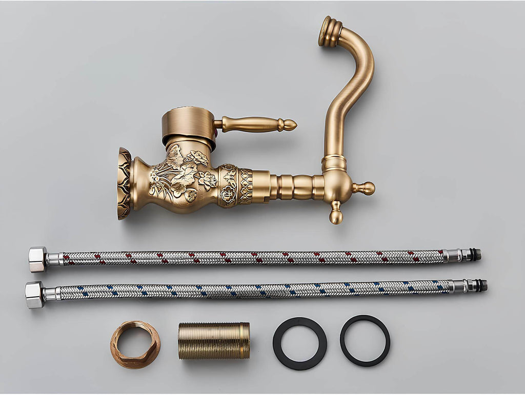 Robinet lavabo vintage laiton sculpté rotatif