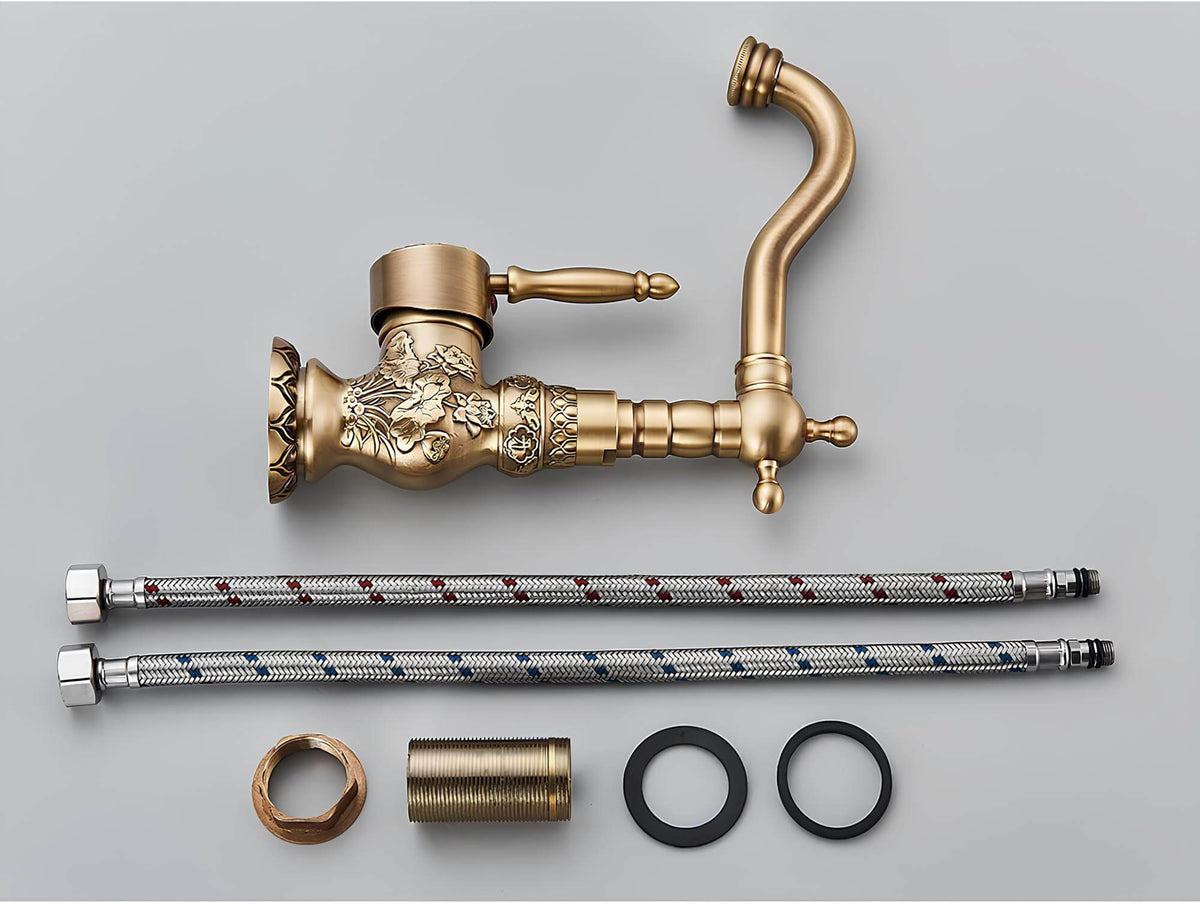 Robinet lavabo vintage laiton sculpté rotatif