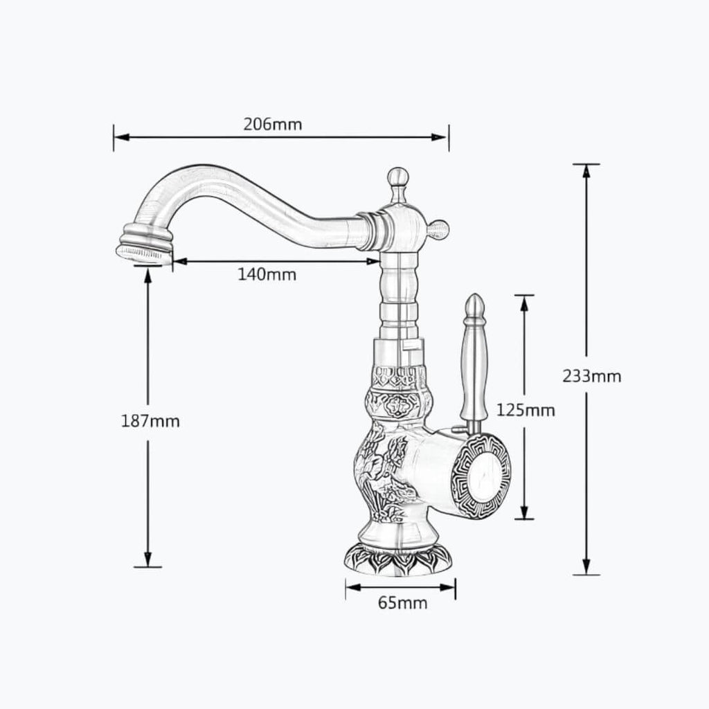 Robinet lavabo vintage laiton sculpté rotatif