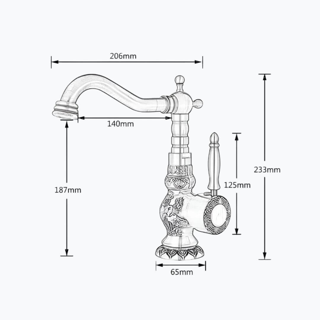 Robinet lavabo vintage laiton sculpté rotatif