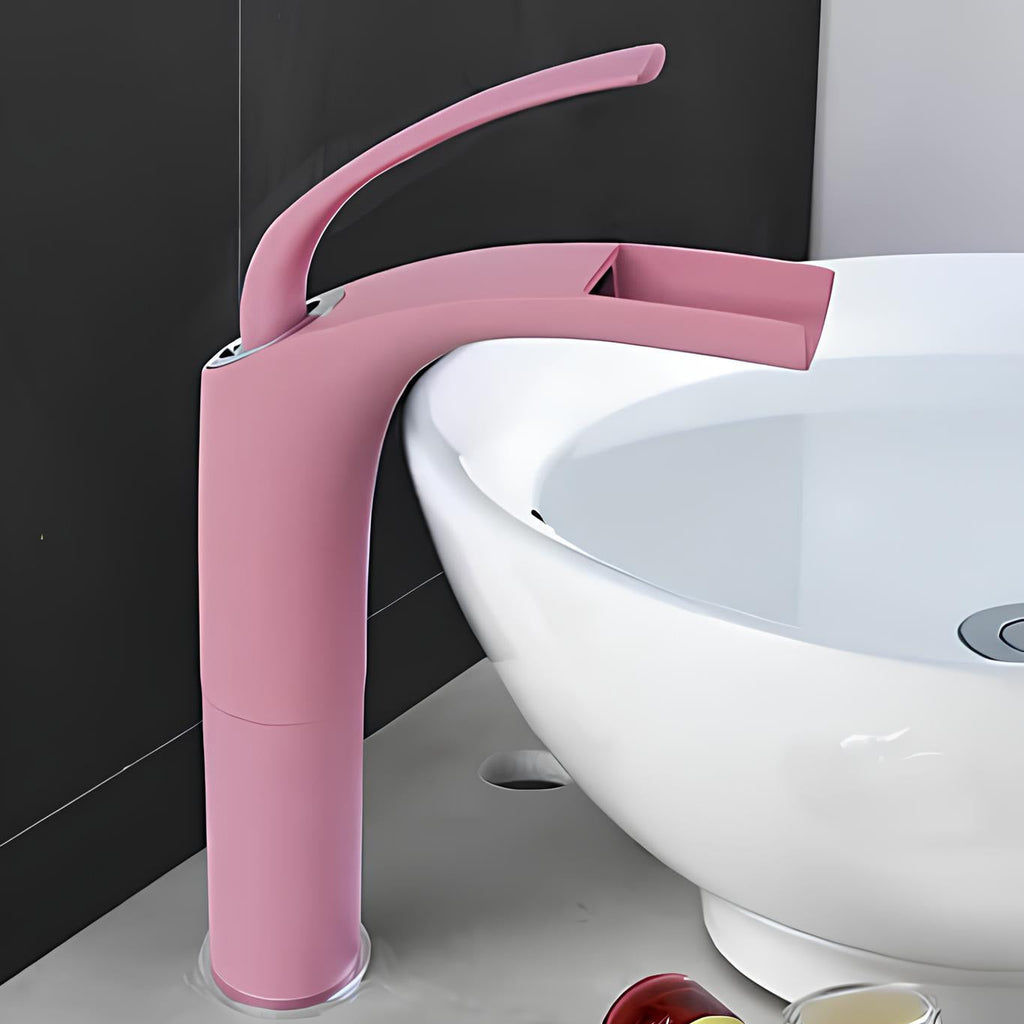 Robinet mitigeur cascade rose en laiton pour lavabo