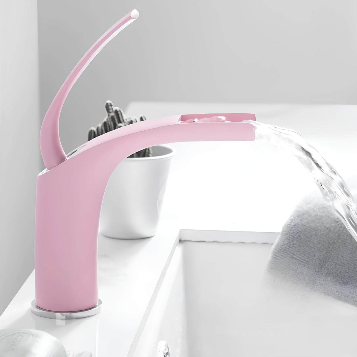 Robinet mitigeur cascade rose en laiton pour lavabo