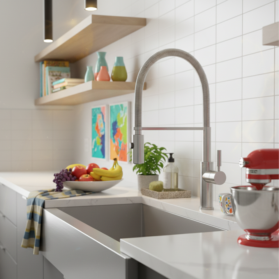 Robinet mitigeur cuisine bec escamotable rotation 360°