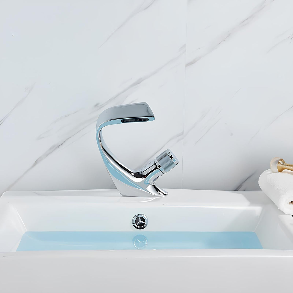 Robinet mitigeur lavabo bec cascade laiton