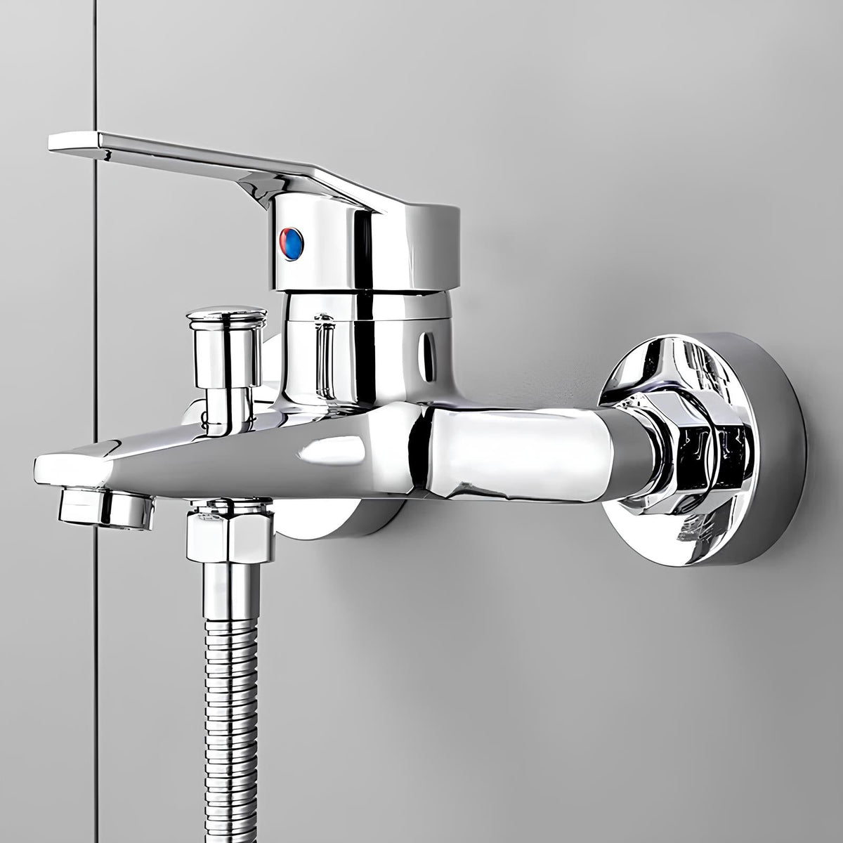 Robinet mitigeur mural bouton-poussoir chrome