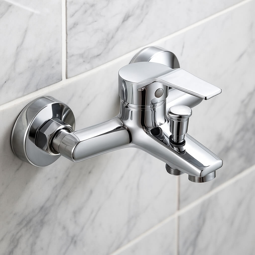 Robinet mitigeur mural bouton-poussoir chrome