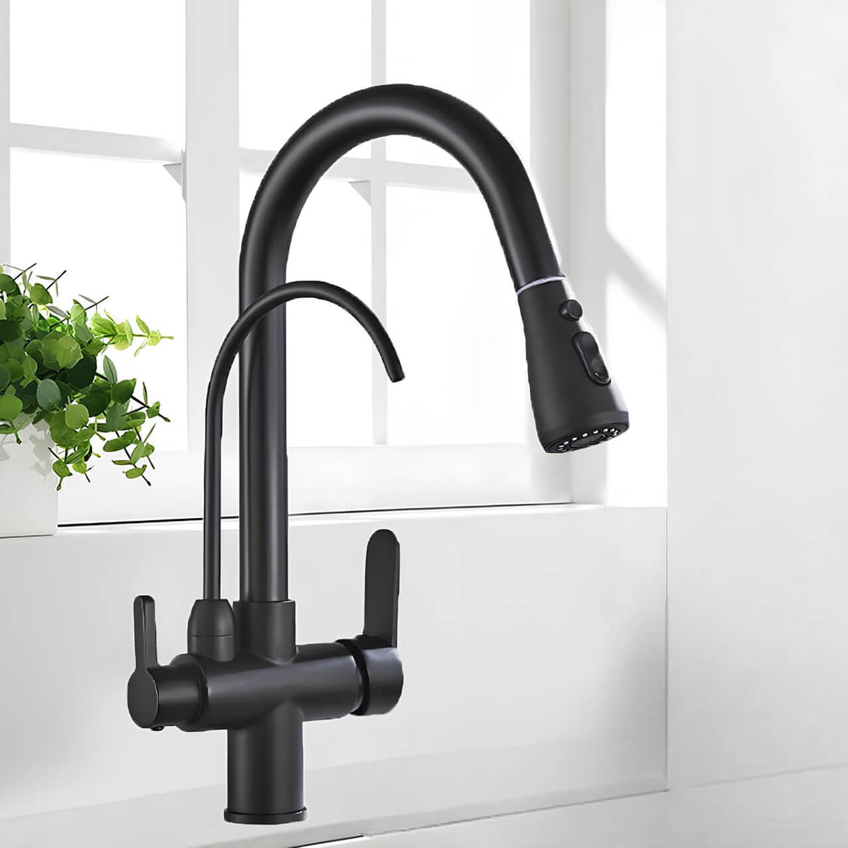 Robinet cuisine extractible avec filtre intégré bicolore