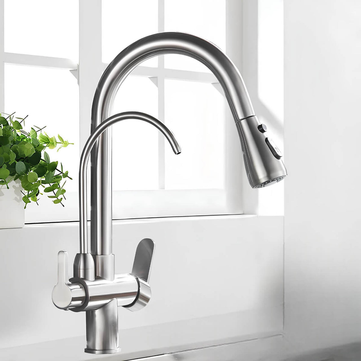 Robinet cuisine extractible avec filtre intégré bicolore