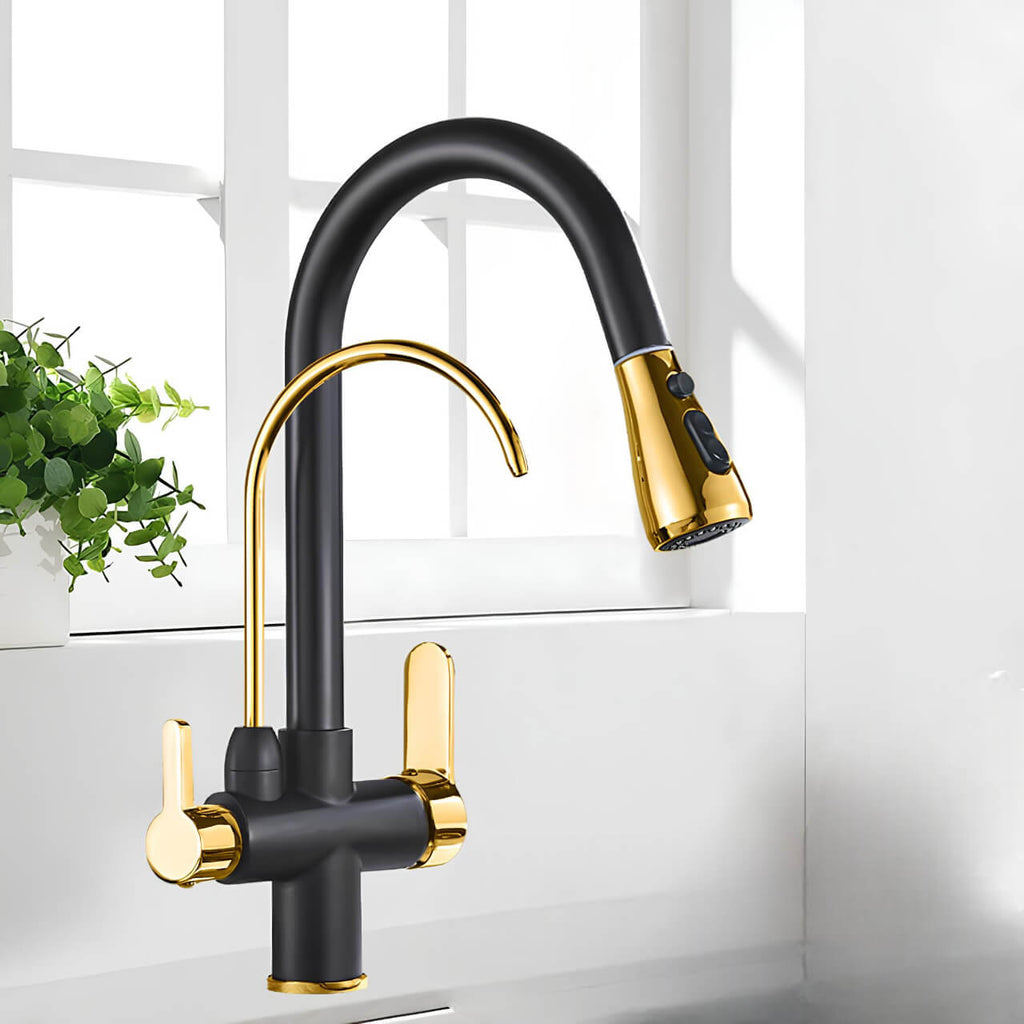 Robinet cuisine extractible avec filtre intégré bicolore