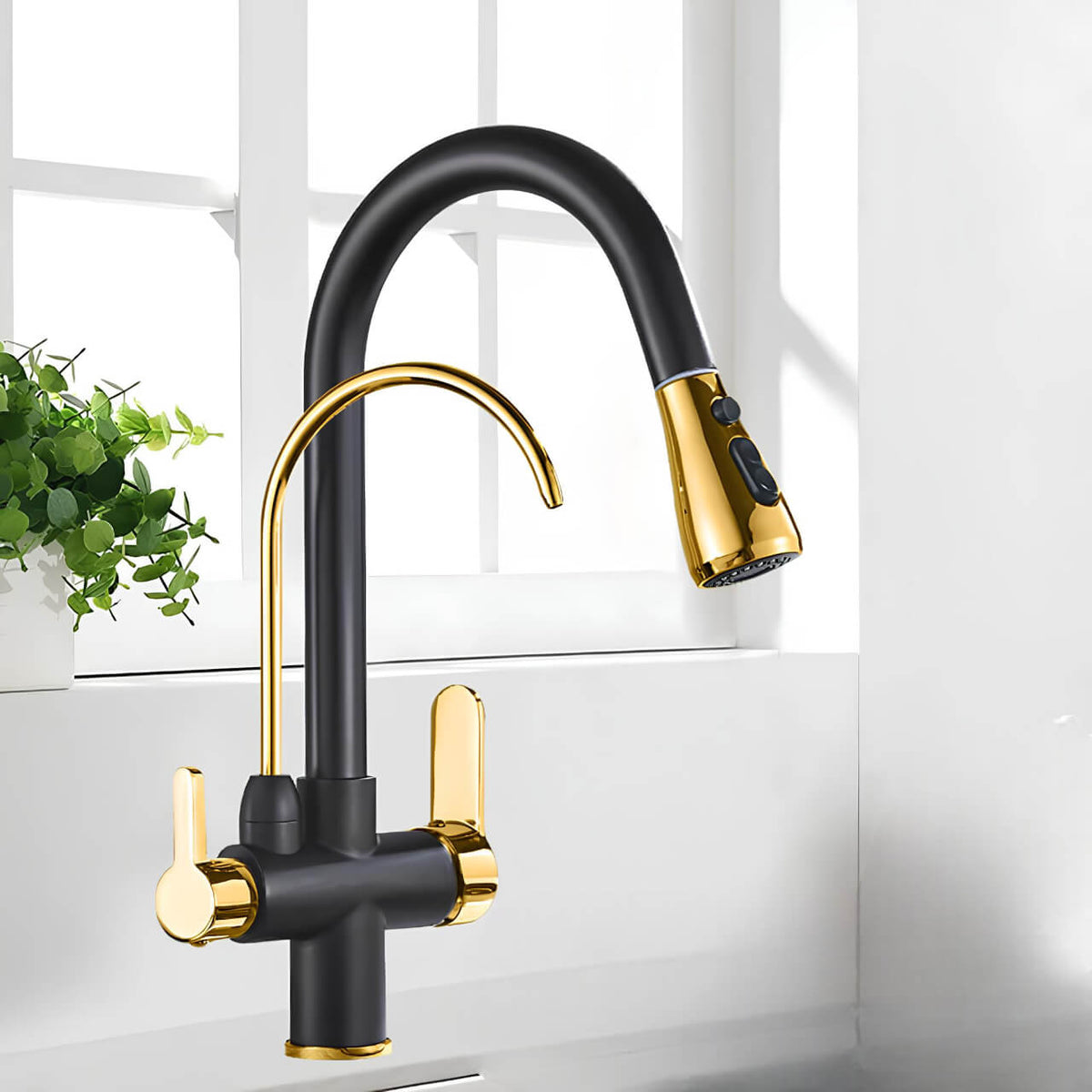 Robinet cuisine extractible avec filtre intégré bicolore