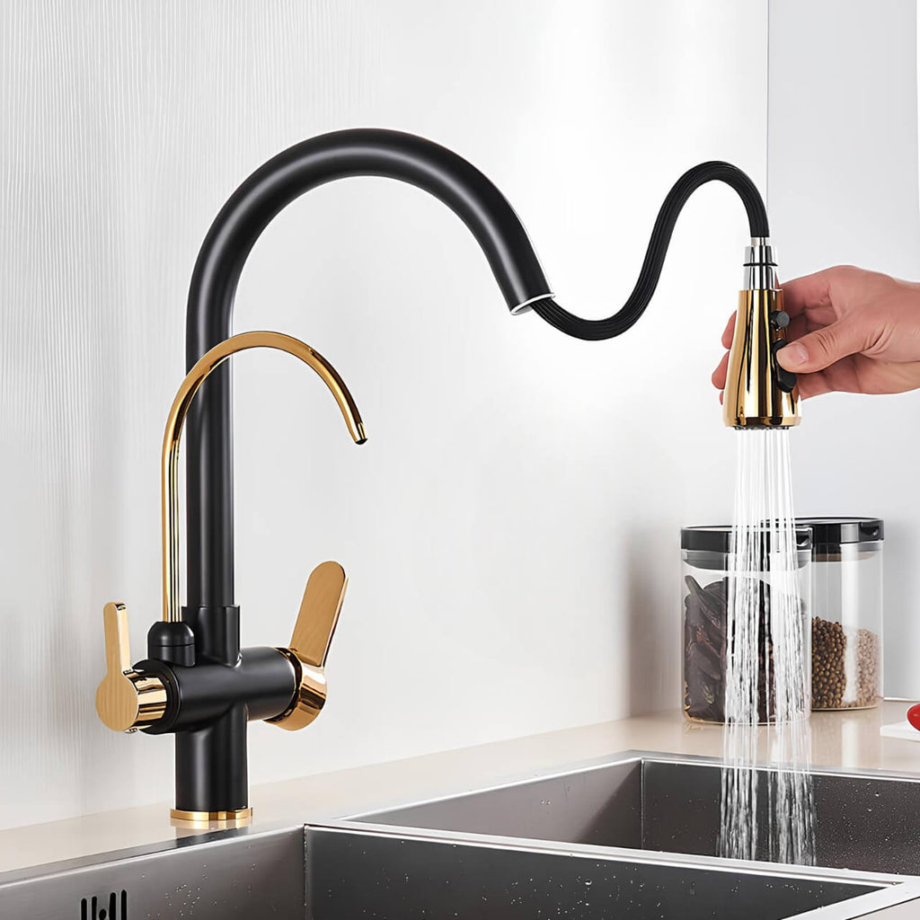 Robinet cuisine extractible avec filtre intégré bicolore