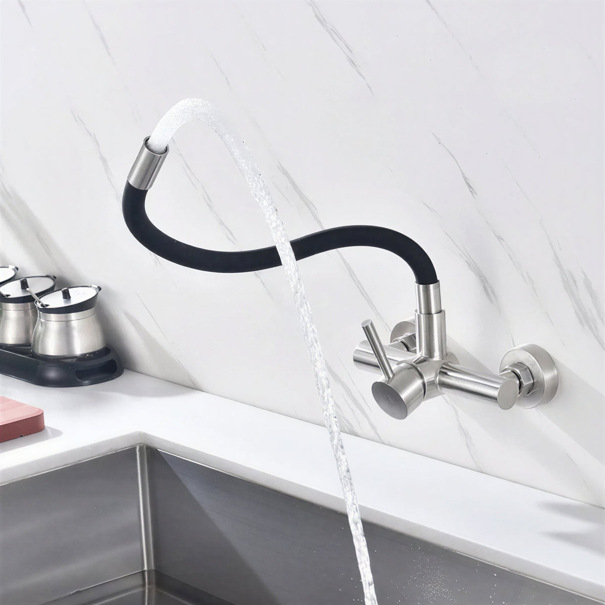 Robinet mural cuisine mitigeur col pliable 360°