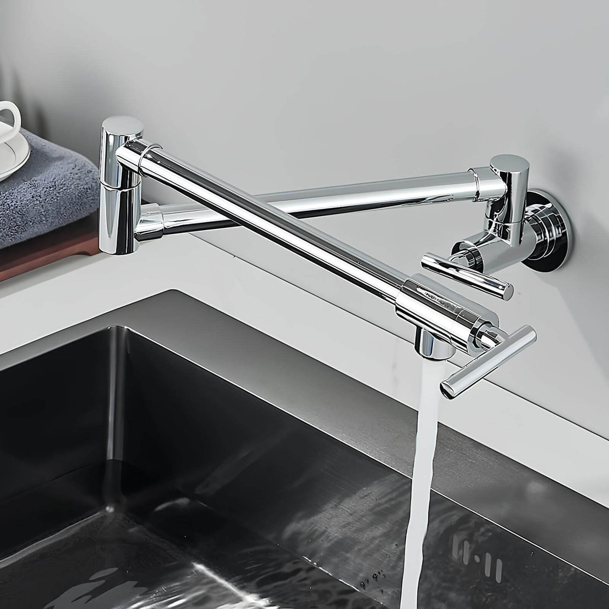 Robinet mural pliable eau froide bec rotatif cuisine