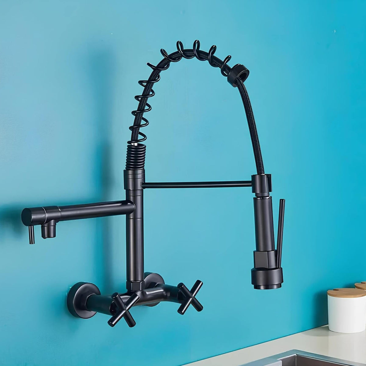 Robinet mural douchette extractible style industriel