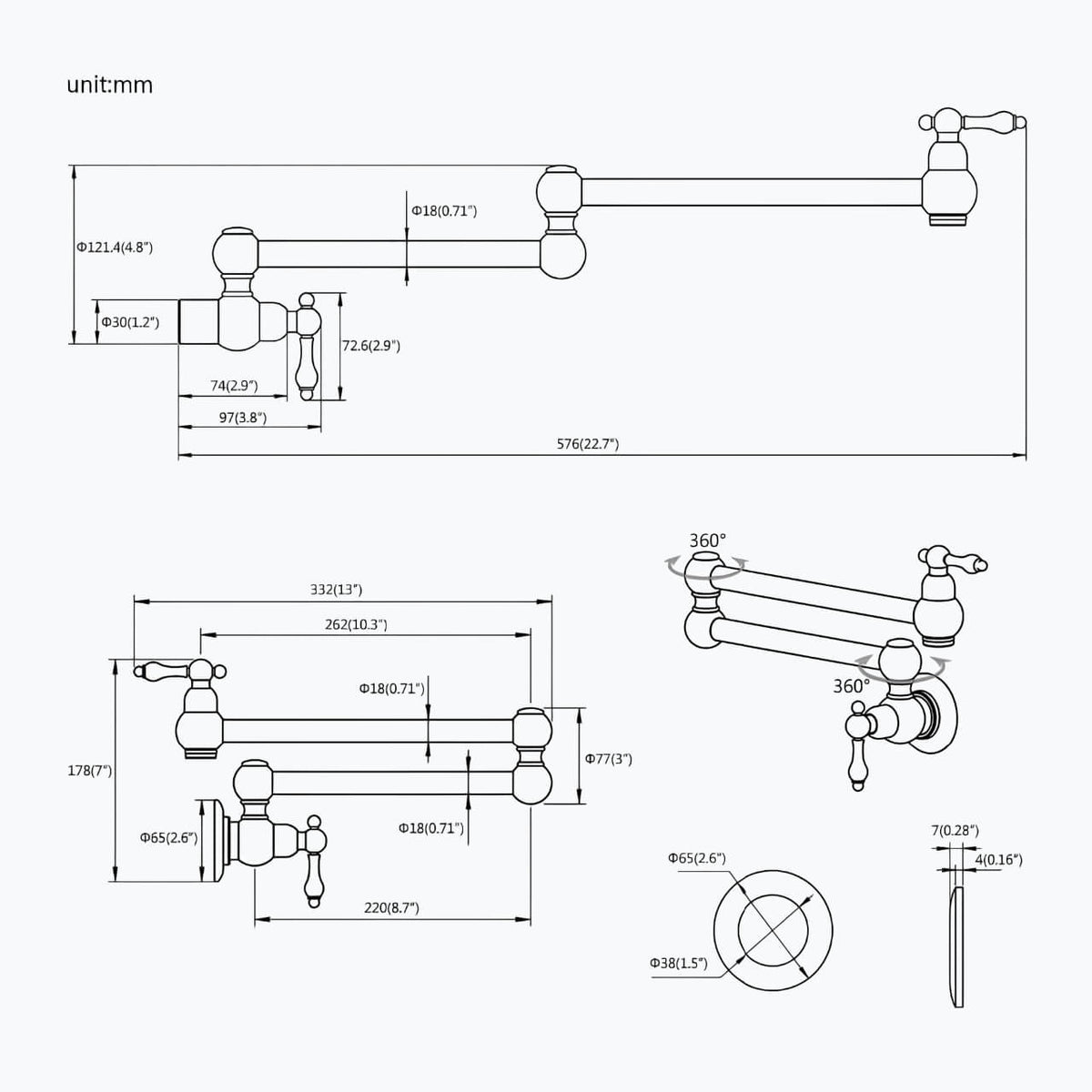 Robinet rabattable eau froide design laiton