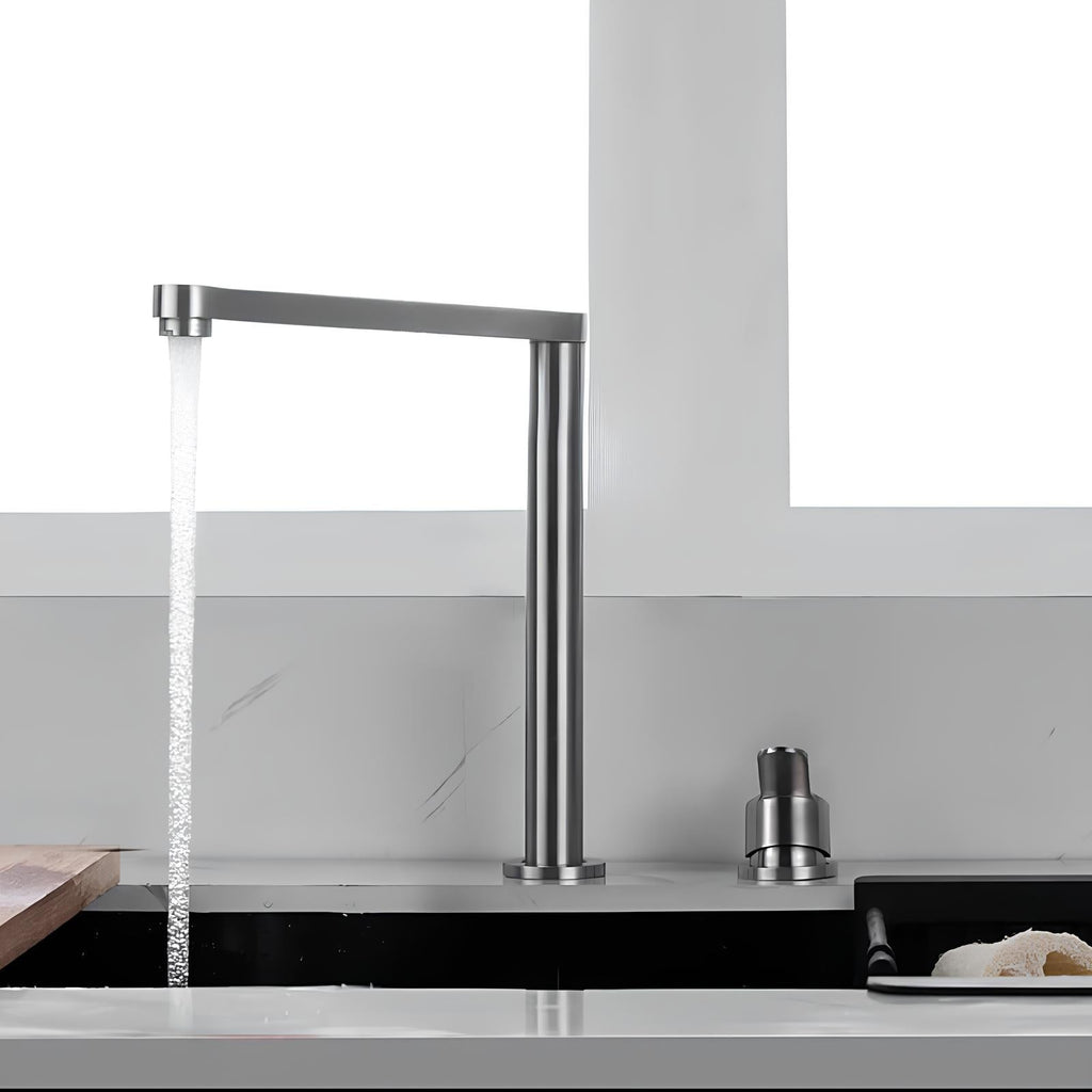 Robinet cuisine rétractable inox gris brossé