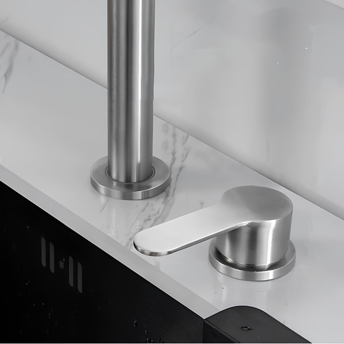 Robinet cuisine rétractable inox gris brossé