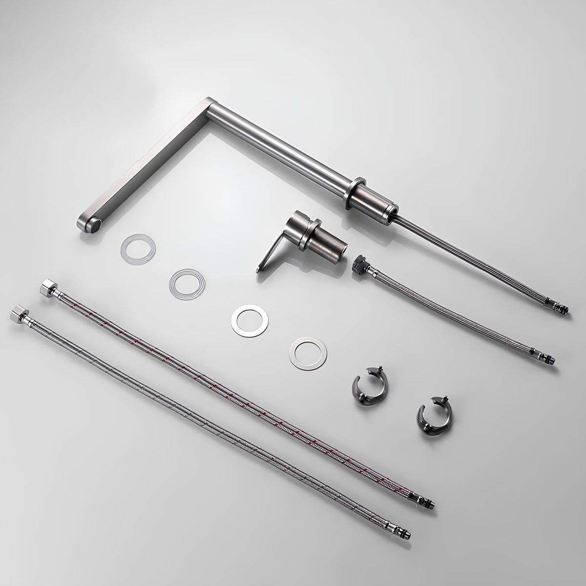 Robinet cuisine rétractable inox gris brossé