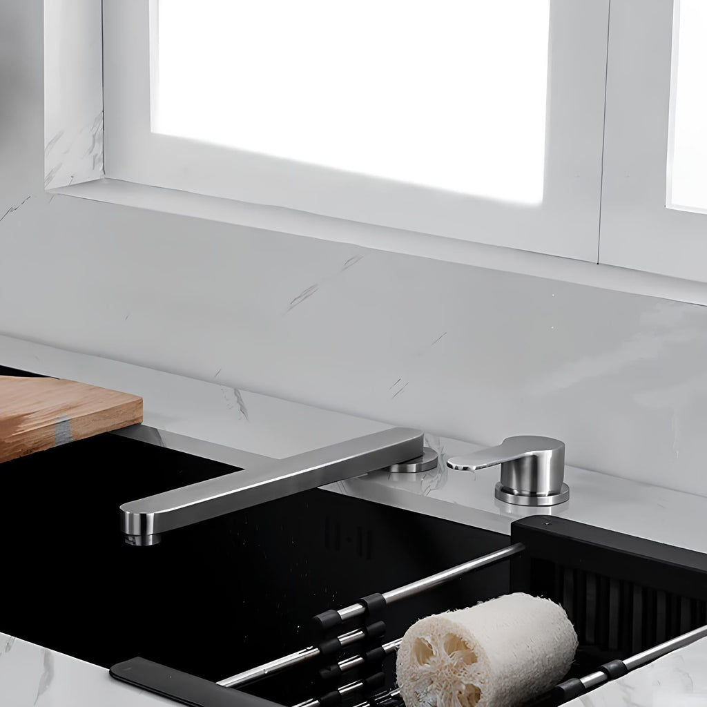 Robinet cuisine rétractable inox gris brossé