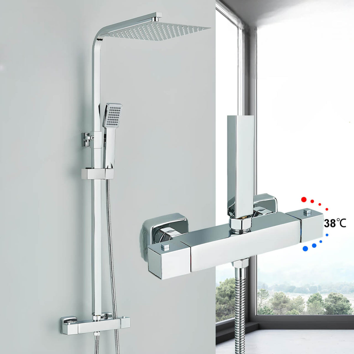 Robinet thermostatique de douche murale chromé
