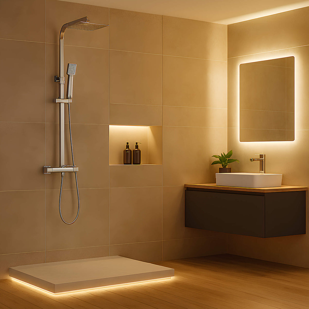Robinet thermostatique de douche murale chromé