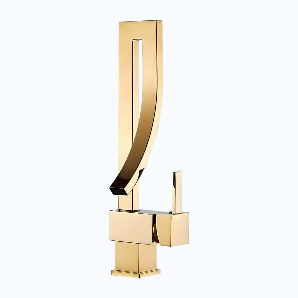 Robinet vasque carré design monocommande laiton poli