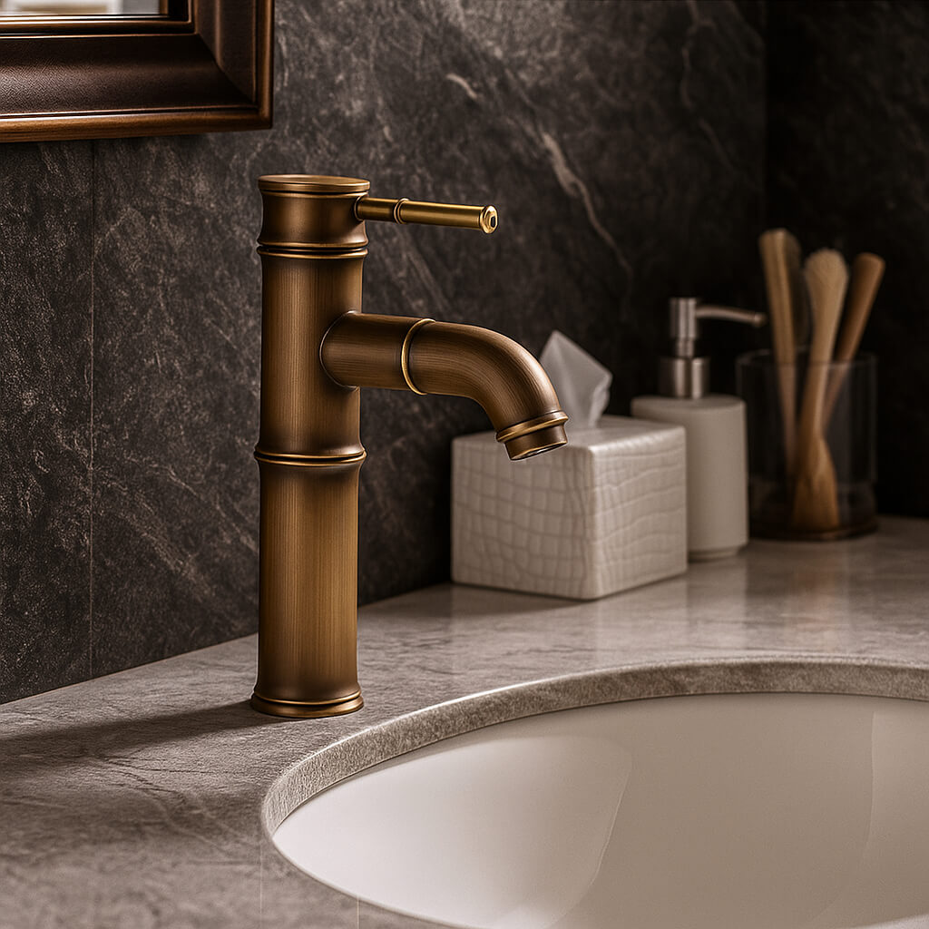 Robinet vasque design bambou laiton brossé