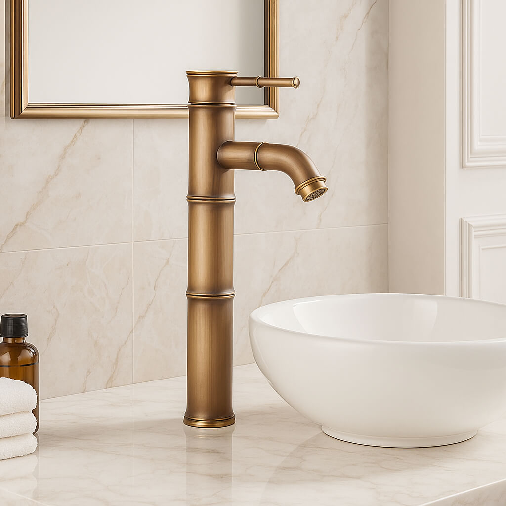 Robinet vasque design bambou laiton brossé