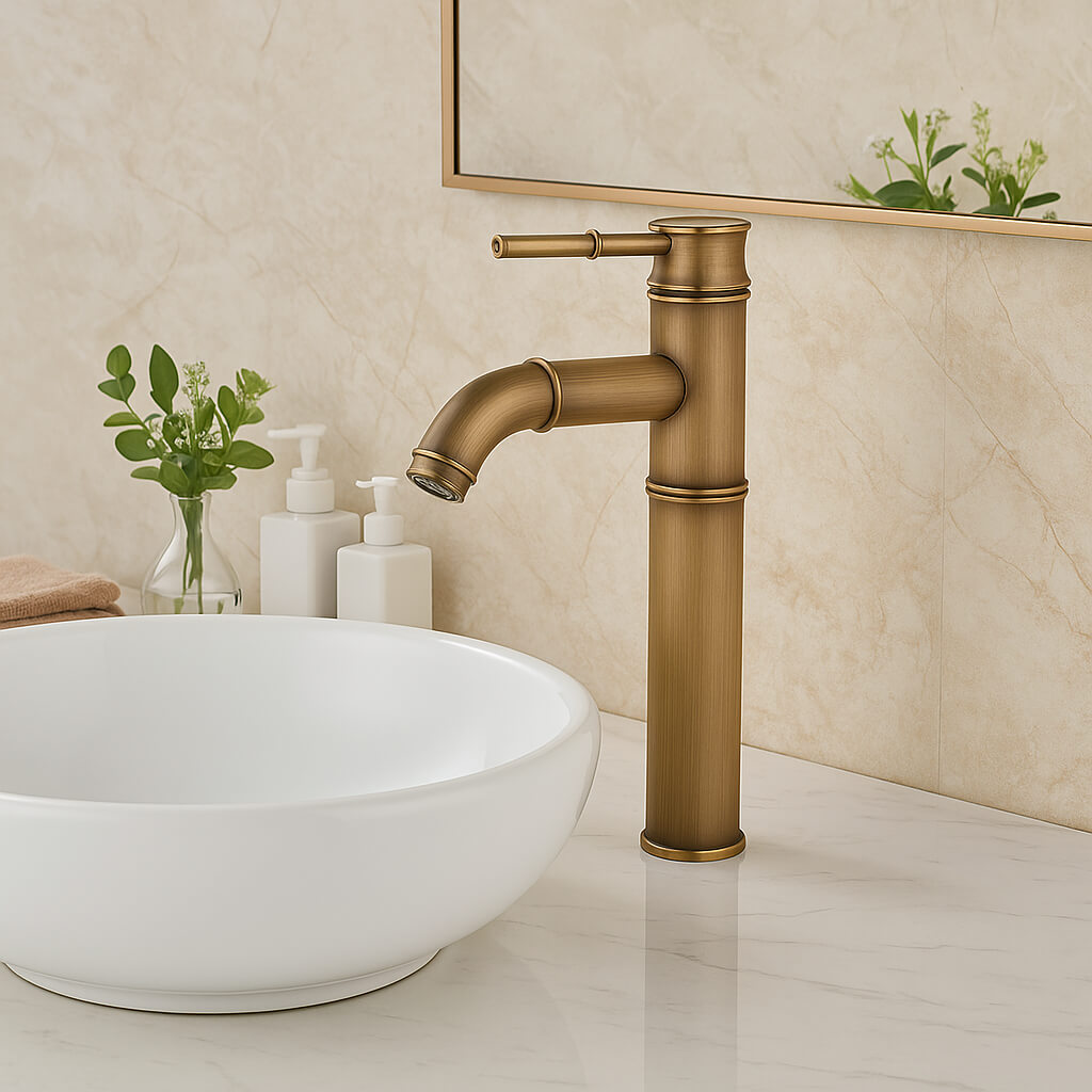 Robinet vasque design bambou laiton brossé