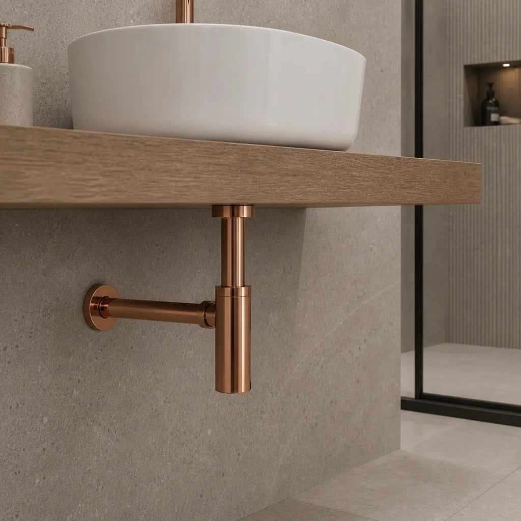 Siphon lavabo or rose brossé