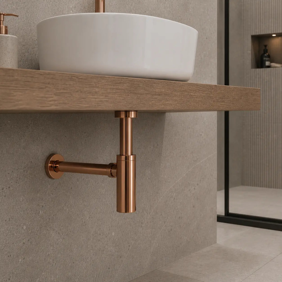 Siphon lavabo or rose brossé